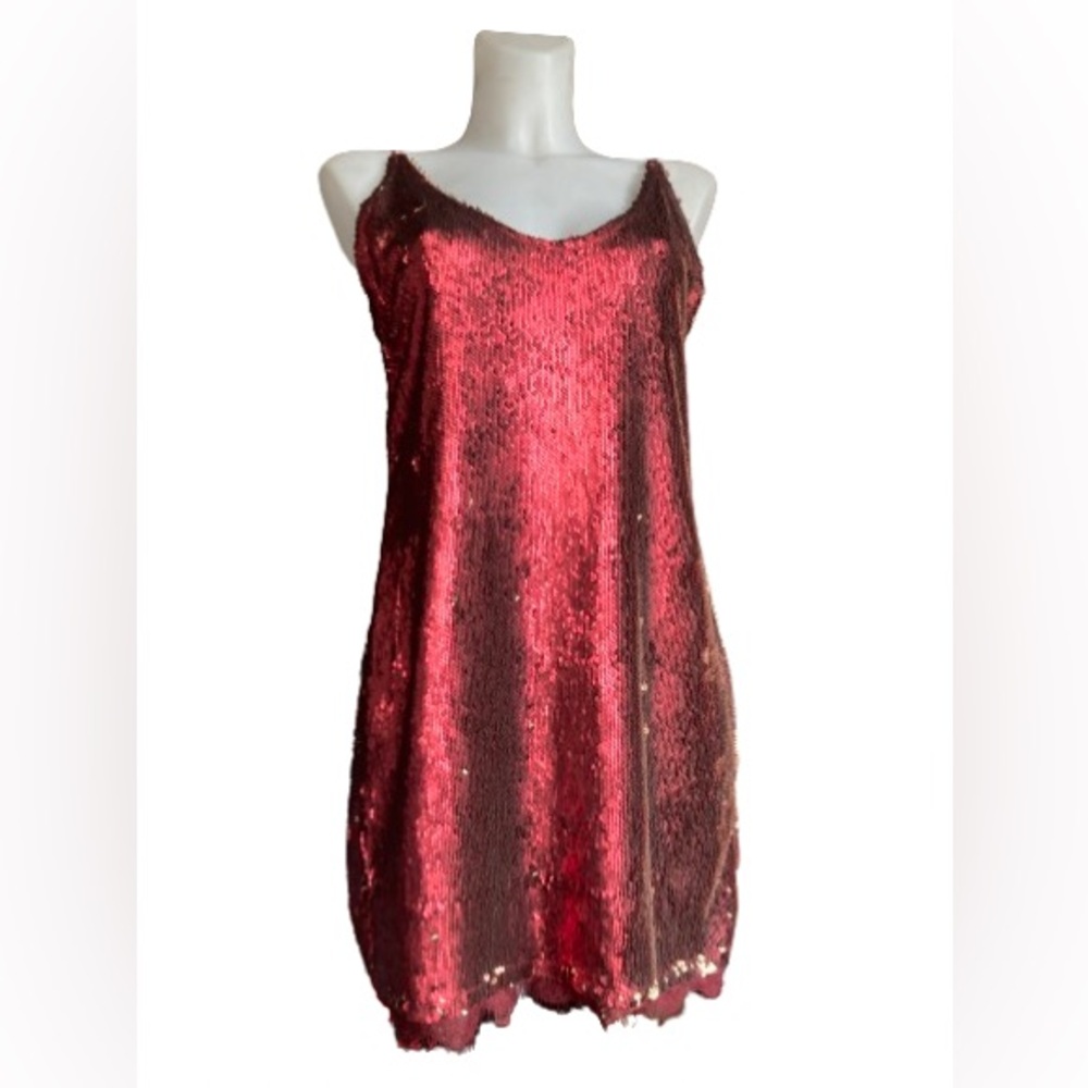 FREE PEOPLE "Time To Shine" Sequin Slip in Deep Metallic Wine Size Large - Picture 2 of 10